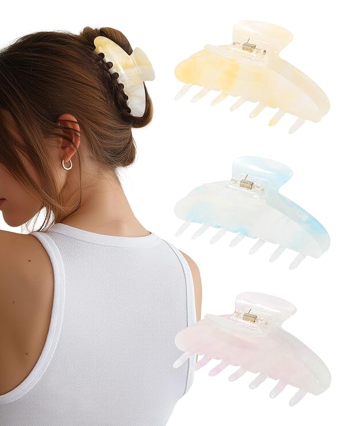 Molans 3PCS Hair Claw Clips Acrylic Clamps for women - Non-slip Strong Hold Barrettes for Thin Thick Hair, Medium hair clips Accessories