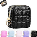 4.9" Puffy Small Makeup Bag, Cute Quilted Cosmetic Bag for Purse, Mini Travel Toiletry Organize Pouches for Women, Birthday/Wedding/Christmas Gifts (Black)