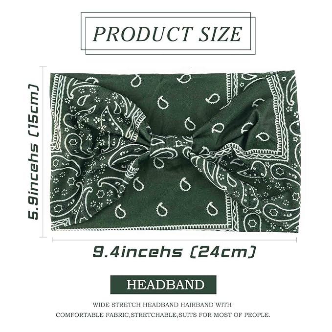 Olbye Wide Boho Headbands Floral Stretch Head Wraps Bohemian African Turban Hairbands Knotted Bandana Headband Yoga Running Head Scarfs Workout Hair Accessories for Women 4Pcs (Bohemian, 9.4 * 5.9'')