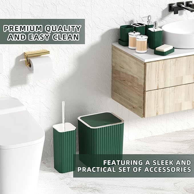 Bathroom Set- 25PC Green Bathroom Sets, Bathroom Set with Shower Curtain and Rugs, Dark Green Shower Curtain Set, Bathroom Accessories Set, Bathroom Trash Can
