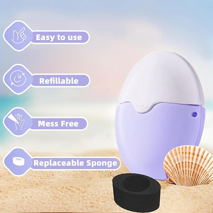 Sunscreen Applicator for Kids with Replaceable Body Sunblock Lotion Sponge 1.86oz Sunscreen Sponge Applicator Refillable Portable Silicone Washable for Kids Women Adults Family Travel Size (Purple)