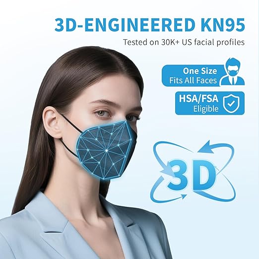 akgk KN95 Face Mask 50 PCS, Breathable Protection Masks, 5-Ply KN95 Black Masks, Cup Dust Safety Masks