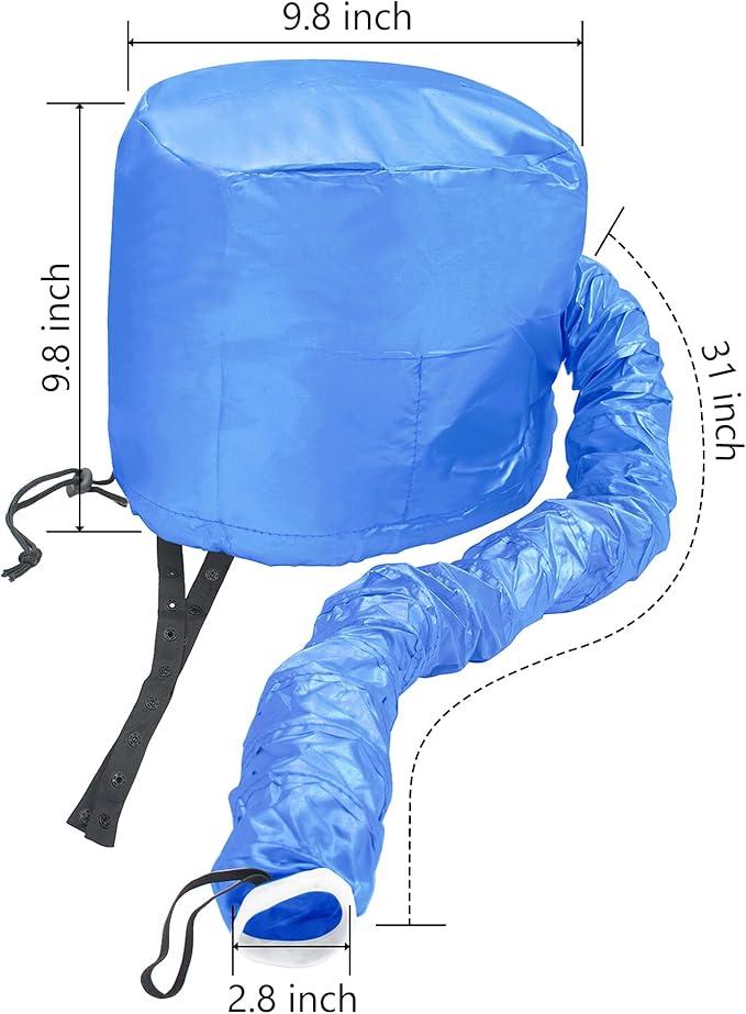 Hair Dryer Bonnet Attachment for Hair Styling and Drying at Home, Soft Adjustable - Blue