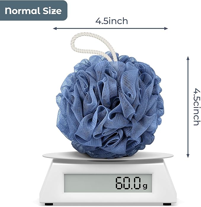 Shower Loofah Bath Sponge, 60G Loofah Exfoliating Body Scrubber, 4 Color Mesh Shower Pouf Balls for Body Wash (Blue Gray Green Dark Green)