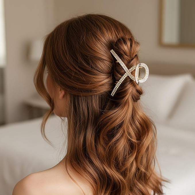 2 Pcs Gold Rhinestone Hair Clips For Women,Medium Metal Sparkly Hair Claw Clip For Thick Hair,Grils Elegant Hair Accessories Bling Claw Clip (Style 2)