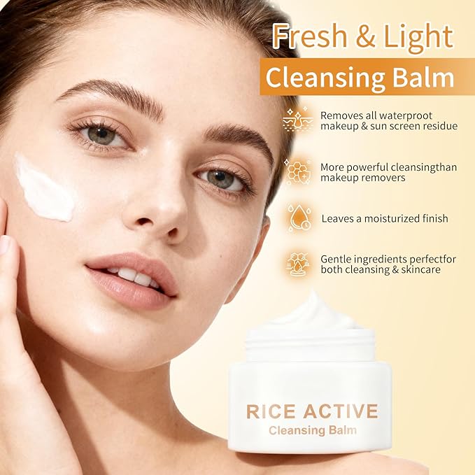 Cleansing Balm, Rice Water Makeup Remover Balm, Effortlessly Removes Makeup With Rice To Nourish & Hydrate, Soothing for All Skin Types