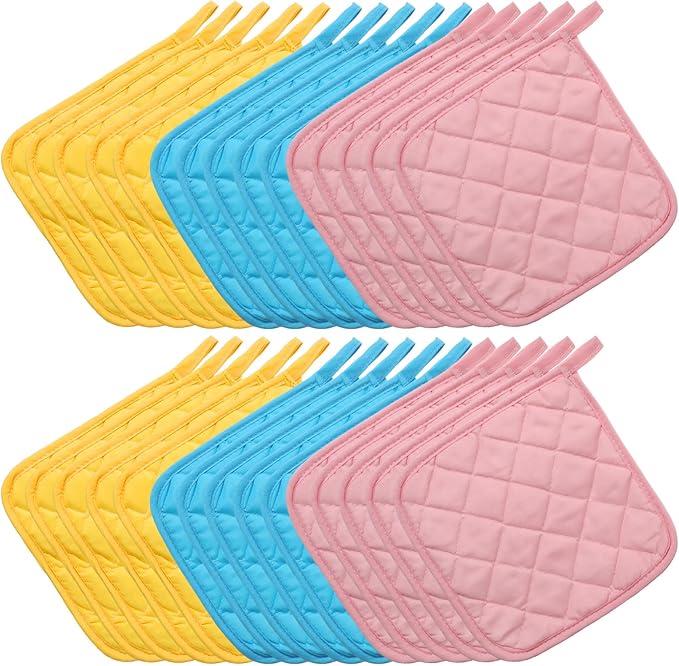 Uiifan 30 Pieces Cotton Pot Holders for Kitchen Washable Heat Resistant Potholders Oven Hot Pads for Cooking and Baking, 7.87 x 7.87 x 0.2 Inch (Light Color)