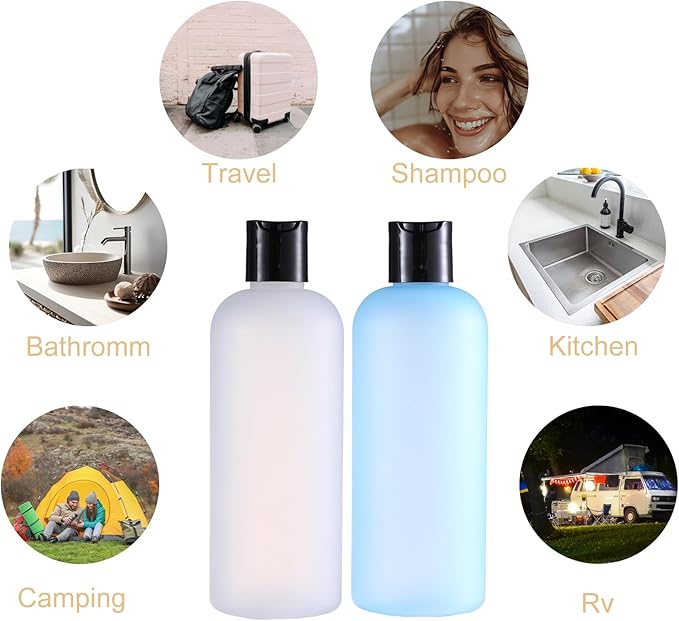 10 oz Small Plastic Bottles with Disc Caps, Empty Shampoo Bottle, Leak Proof Travel Bottles for Toiletries,Conditioner,Lotions,Cream, Dish Soap,BPA Free, Pack of 2