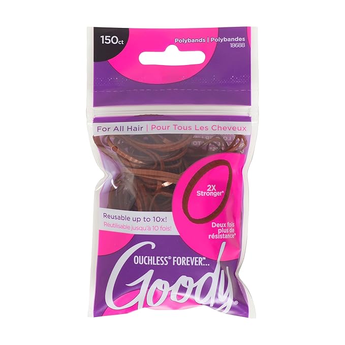 Goody Ouchless Womens Polyband Elastic Hair Tie, 150 Count, Brown, Fine Hair Accessories, Style with Ease and Keep Your Hair Secured, Perfect for Fun and Unique Hairstyles, Pain-Free
