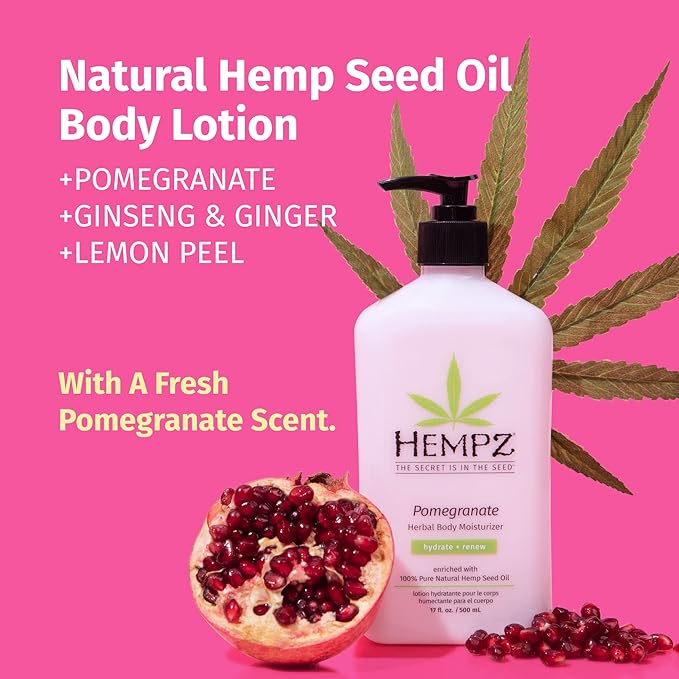Hempz Body Lotion - Pomegranate - Bright Citrus - Daily Moisturizing Cream - 17oz,(Pack of 2)