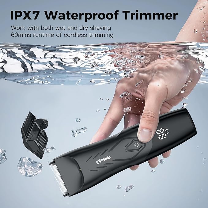 2-in 1 Body Hair Trimmers for Men, Pubic Groin Hair Trimmer for Men with Dual-Head Trimmer & Foil Blade, Electric Ball Trimmer Razors w/Light, Charging Dock, Waterproof Body Groomer Shaver Kit