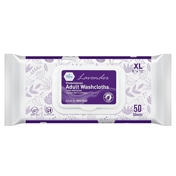 MED PRIDE Premoistened Disposable Washcloths for Adults 8 X 12 in | Ultra-Soft, Paraben-Free, Rinse Free | Lavender Scent | Pack of 600