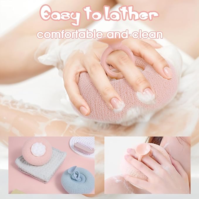 2 Pcs Soft Sunflower Suction Cup Bath Exfoliating Sponge Ball Bath Body Brush Mesh Bath Sponge Cleaning Scrubber Bath Sponge Brush with Comfortable Non-Slip Handle