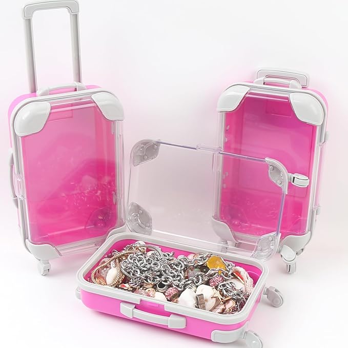6 Pcs Mini Suitcase Party Favor Box Plastic Luggage Storage Box Empty Candy False Eyelashes Boxes Tiny Suitcase for Wedding Travel Decoration 6.69 Inch