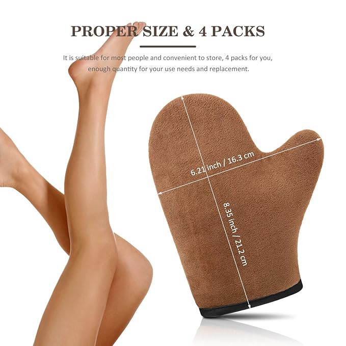 SATINIOR 4 Packs Self Tanning Mitt Applicators Double Sided Sunless Tanning Mittens Reusable Applicator Mittens Tanner Gloves with Thumb(Brown)