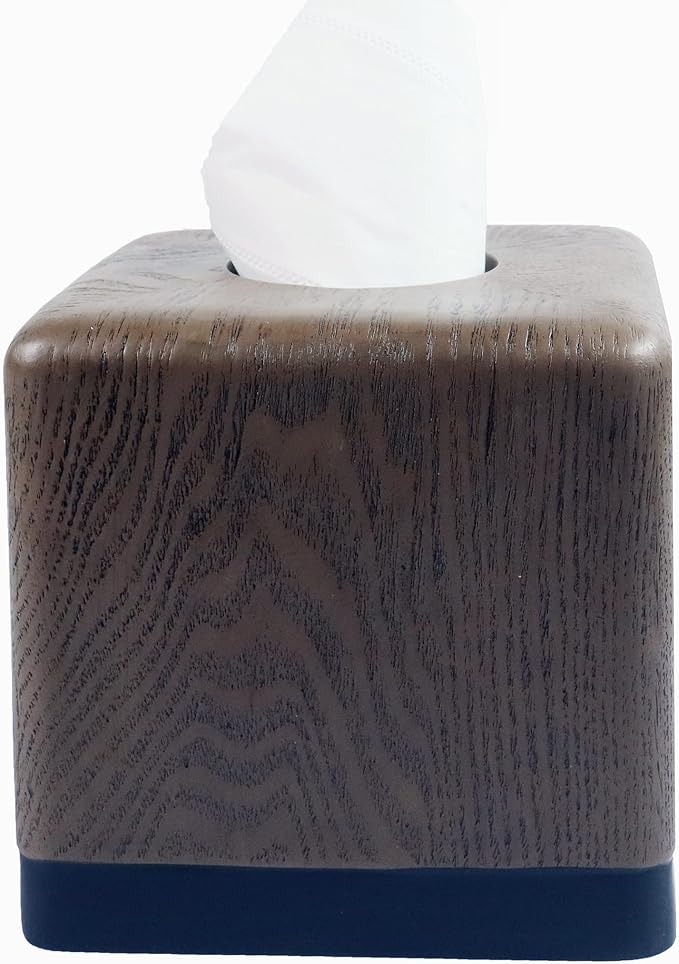 Hymmah Wooden Texture Square Tissue Box Cover Cube Tissue Holder Unique Design Klenex Box Dispenser for Bathroom Vanity Counter Tops Also Great for Bedrooms and Living Rooms