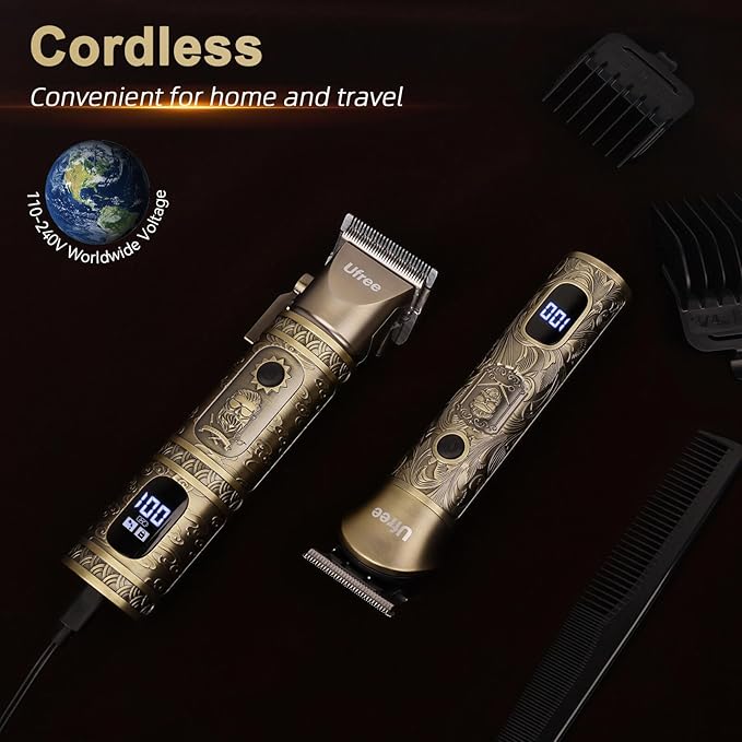 Ufree Hair Clippers for Men Professional with Beard Trimmer, Barber Clippers and Trimmers Set, Electric Razor Shavers for Men, Cordless Mens Grooming Kit for Nose, Face, Hair, Gifts Bronze