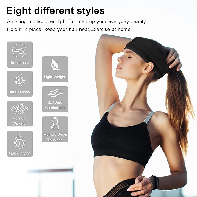 Headbands for Women, 8pcs Stretchy Non Slip Soft Cotton Cloth Hair Bands for Sports, Workout, Yoga and Running