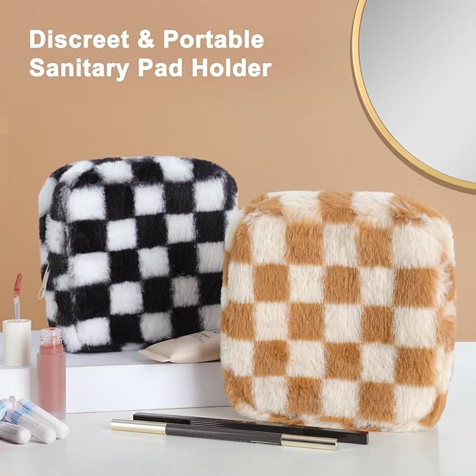 Sanitary Napkin Storage Bag, Period Bag for Teen Girls, Checkered Portable Menstrual Pad Pouch for Panty Liners, Tampon Storage Pouch for Women Ladies Daily Use Storage Purse Travel