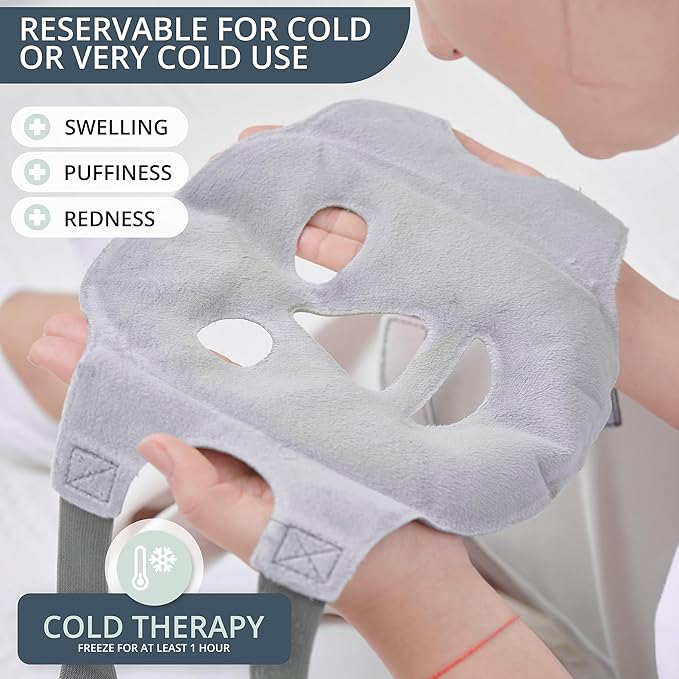 MyHalos® Ice Face Mask - Frozen Face Mask for Pain Relief, Migraine & Wisdom Tooth Surgery - Cooling Mask for Swelling, Puffiness & Stress Relief - Hot or Cold Gel Mask Cold Pack (Pink)