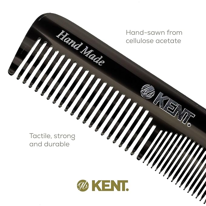 Kent OT 4.5 Inch Small Graphite Double Tooth Hair Pocket Comb, Fine/Wide Tooth Comb For Grooming Styling Hair, Beard and Mustache, for Men, Women and Kids. Saw Cut Hand Polished. Handmade in England