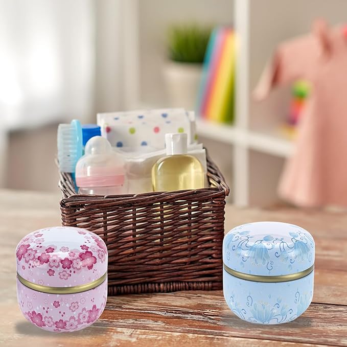 2 Pcs Body Powder Puff and Container Large Fluffy Powder Puffs with Case Empty Bath Dusting Powder Box for Women Baby Beach Travel Home Pink & Blue
