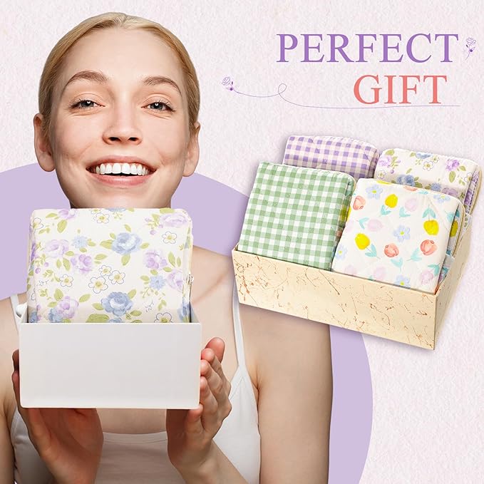 Paterr 4 Pcs Mini Quilted Floral Makeup Bag Women Gifts Small Cosmetic Bag Floral Quilted Makeup Pouch with Zipper Cute Travel Toiletry for Mom Teacher Women Girls Gifts(Blue Flower, Gingham)