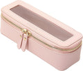 Aveniee Clear Makeup Brush Bag, Slim Cosmetic Brush Holder, small Toiletry Bag Mini Travel Case for Women, Thin Make up Bags with Dual Zipper, Cute Travel Essentials Organizer,Pink