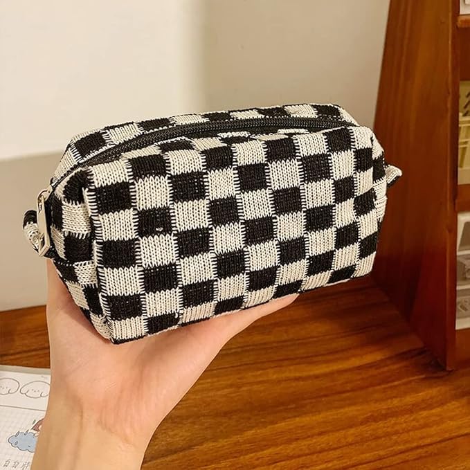 SxoSyo 2 Pcs Cosmetic Bags for Women Makeup Bag Purse Travel Toiletry Zipper Storage Pouch Make up Brushes Organizer for Gifts (Checkered, Black 2)