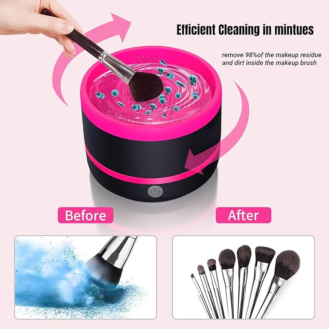 Electric Paint Brush Cleaner,Rinser Cup,Brush Rinser for Painting,Makeup Brush Cleaner Machine,Paint Brushes Cleaner Tool,USB Portable Automatic Spin Deep Cleaning for Acrylic Black&Rosy