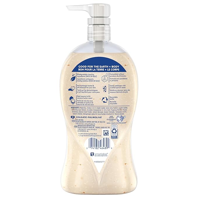 Softsoap Body Wash Pump, Coconut Butter Scrub, Exfoliating Body Wash, 32 Ounce, WHITE (Package May Vary)(Pack of 2)