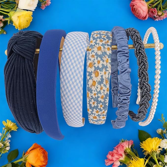 AHONEY 7 Pack Navy Blue Headbands for Girls Women Dark Blue Headbands Trendy Non Slip Hairbands Cute Hair Accessories Multi-style Preppy Headband Pack Diademas Para Mujer