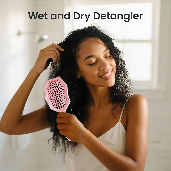 AIMIKE Glacier Detangling Brush, Pain-Free Detangler Brush for Curly Hair Wet & Dry Use, Glide Through Tangles with Ease, Vented Hairbrush for Women's 2c to 4c Curls, Pink