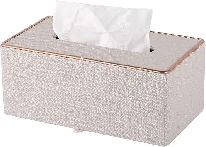 Tissue Box Cover Rectangle Tissue Box Holder PU Leather Facial Organizer with Magnetic Bottom,Decorative Napkin Caddy for Vanity Dresser Night Stand Table Countertop Home Office Car,Beige