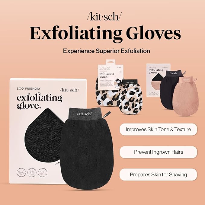 Kitsch Exfoliating Glove 1pc – Korean Exfoliating Mitt & Deep Exfoliating Body Scrubber for Shower, Bath | Body Exfoliator Glove, Dead Skin Remover | Skin Care for Smooth Skin - Black