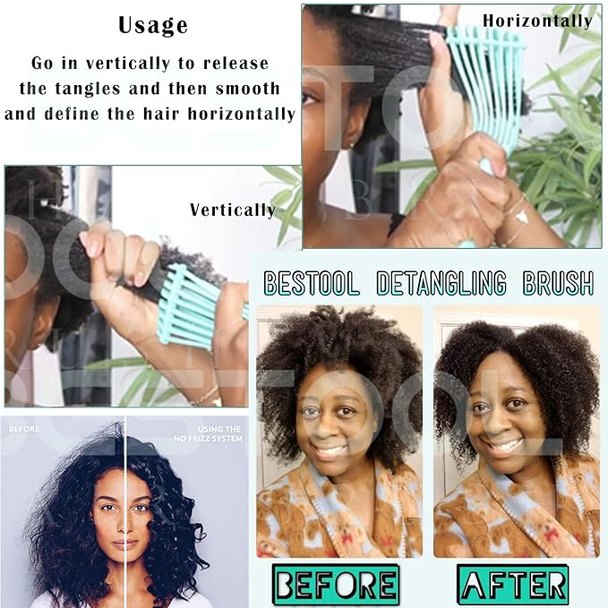 BESTOOL Hair Brush, Detangling Brush for Natural Black and Curly Hair (Pink, Afro 3/4abc), Ideal for Wet or Dry Hair