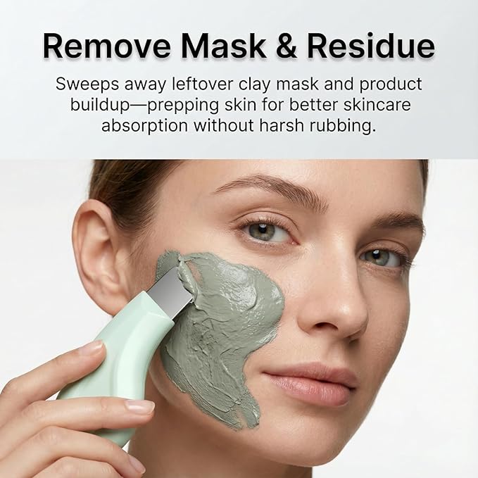 Blackhead Remover Tool, Stainless Steel Face Scraper for Deep Cleansing, Skin Scrubber Face Spatula with Silicone Cover, Nose Blackhead Remover, Skin Care Tool for Men and Women (Green)