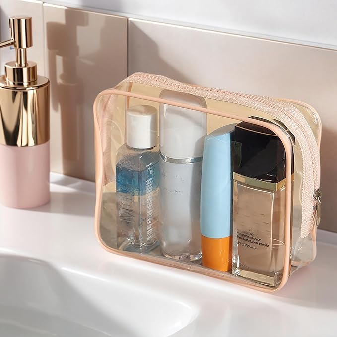 6 Packs Clear Cosmetics Bags for Women Men Waterproof Toiletry Bags PVC Makeup Bags Organizer Case with Zipper for Travel Bathroom (6 Pink Colors)