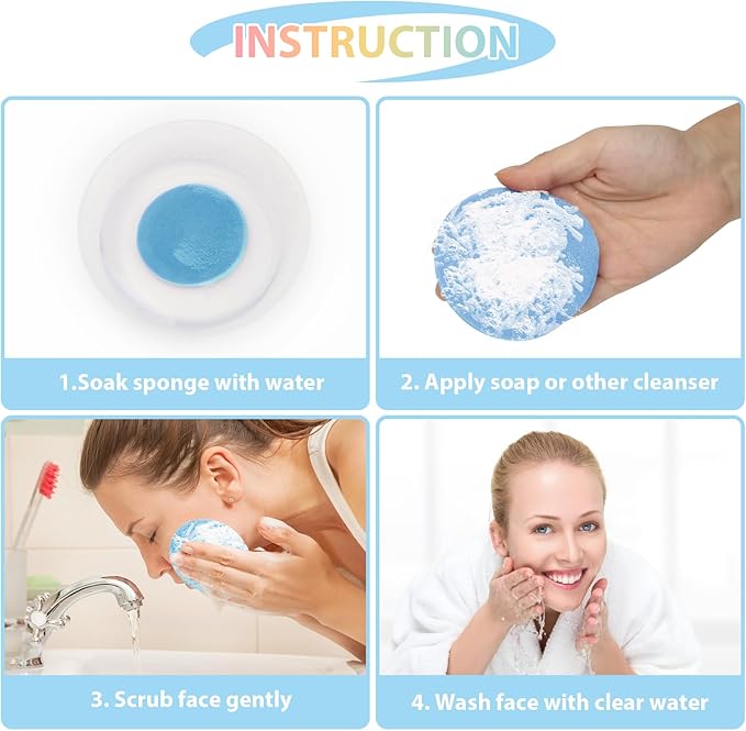 120Pcs Facial Compressed Facial Sponges for Women, Coldairsoap PVA Professional Makeup Sponge Female Removal Pads Compress Exfoliating Face Cleansing Rounds Wash Pad(pink+white+blue+purple)
