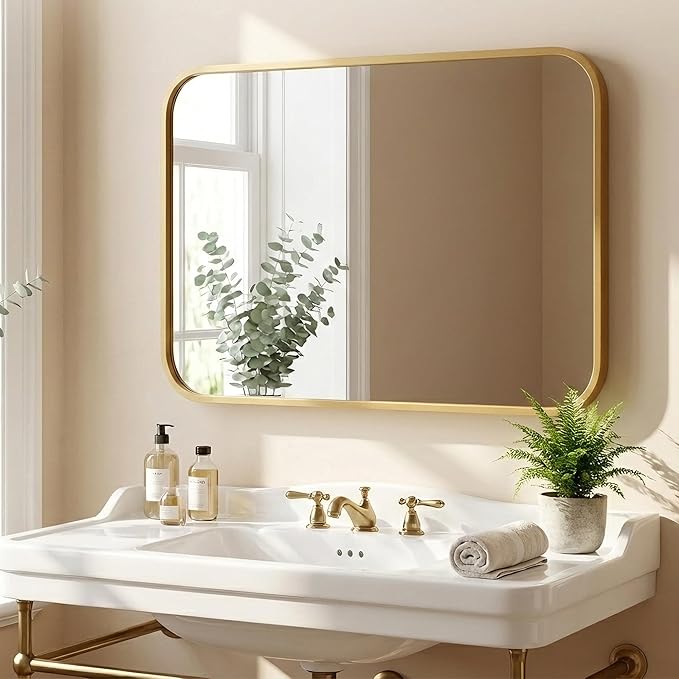 2-Pack 22x30 Inch Matte Gold Bathroom Vanity Mirrors | Flush Mount Deep Set Metal Wall Mirror for Over Sink | HD Shatterproof Glass, Rustproof