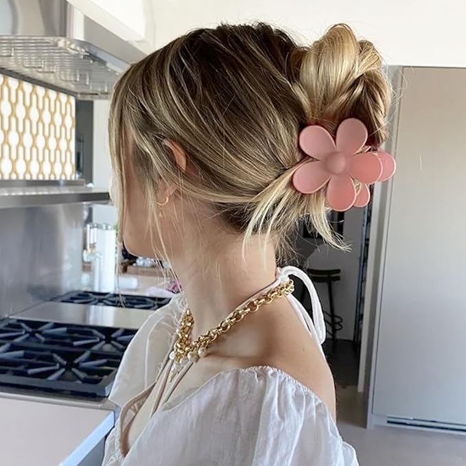 Flower Hair Clips 8PCS, Large Claw Clips for Women Girls Thick Thin Hair, Strong Hold Non slip Big Matte Dasiy Jaw Clamps Hair Accessories 8 Colors