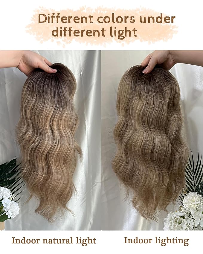 PANEWAY Hair Topper 16 Inch Wavy Synthetic Clip-In Topper for Women Natural Looking Voluminous Hairpiece for Thinning Hair, Lightweight & Breathable