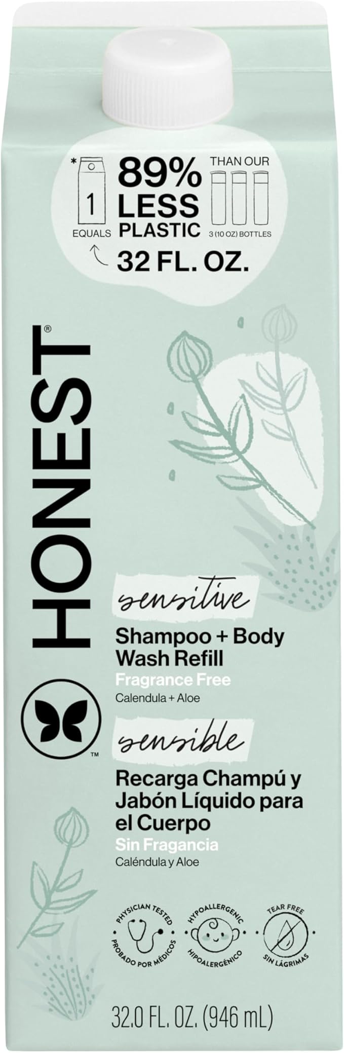 The Honest Company 2-in-1 Cleansing Shampoo + Body Wash, Gentle Enough for Baby, Dermatologist Tested, Tear-Free, Hypoallergenic, Fragrance-Free