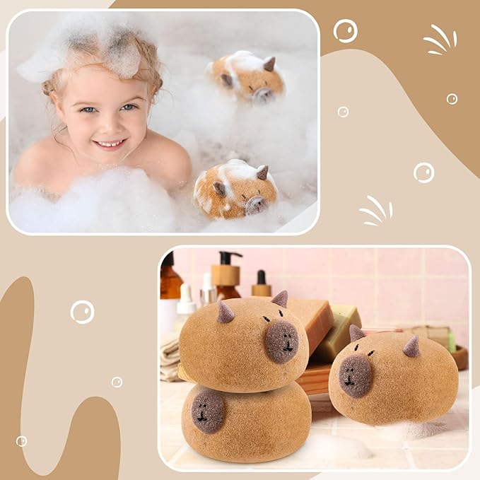 4 Pcs Capybara Bath Loofah Sponge Cartoon Body Scrubber Loofah Soft Mesh Exfoliating Bath Scrubber Shower Ball for Shower Sponge Gifts Exchange Birthday Party