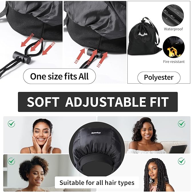 Hooded Hair Dryer， Ideal Hair Diffuser for Curly Hair， Your Ultimate Solution - Spacious Capacity Blow Dryer Cap for Rapid Styling of Curls（Size Medium）