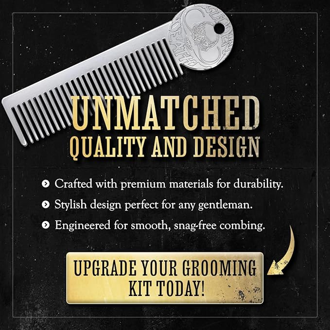 Metal Mustache & Beard Comb – Dual-Sided Pocket Comb for Men, Fine & Wide Teeth for Precise Styling – Durable, Compact, Travel-Friendly Grooming Tool for Facial Hair Care