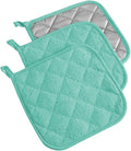 DII Basic Terry Collection Quilted 100% Cotton, Potholder, Aqua, 3 Piece