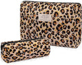 2PC Makeup Bag Set, Cute Cosmetic Bag for Women Girls, Floral Coquette Aesthetic Toiletry Bag, Travel Make Up Organizer Bag (Leopard Print)