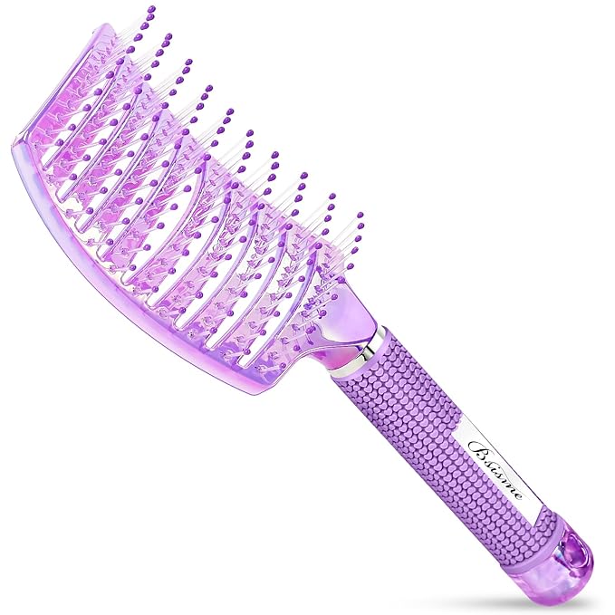 Bsisme Hair Brush with Hair Clips, Professional Curved Vent Hairbrush for Faster Blow Drying, Detangler Brush for Women Girls Wet Dry Curly Thick Fine Hair, Remove Knots & Reduces Breakage