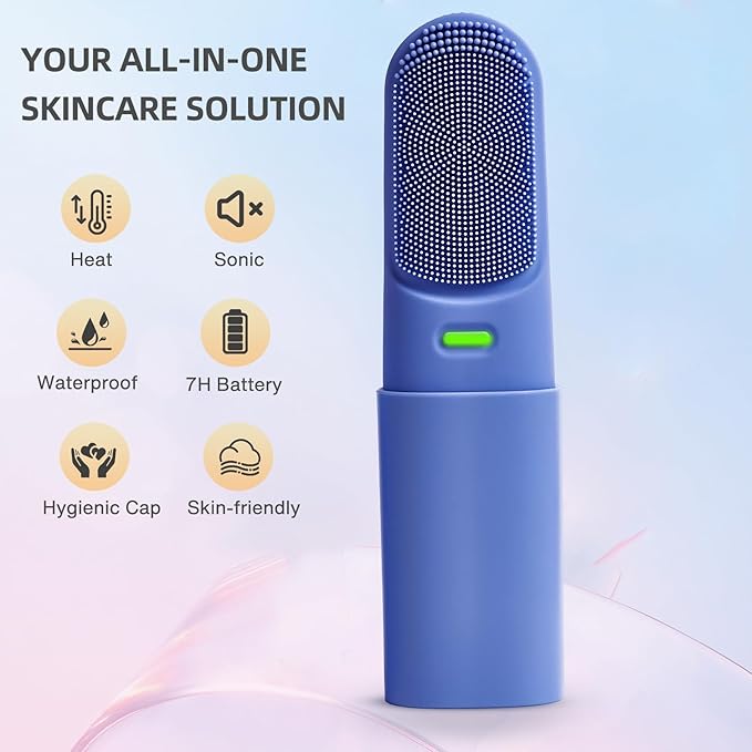 Silicone Face Scrubber with Heated,3 Modes Waterproof Rechargeable Portable Travel Size Makeup Remover Cleansing, Exfoliating and Massaging Facial Scrubber for Men &Women(Deep Ocean Key Blue)